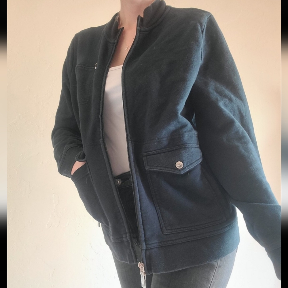 Lauren Ralph Lauren Zipper Up Sweater Pullover Size Large pockets 100% cotton